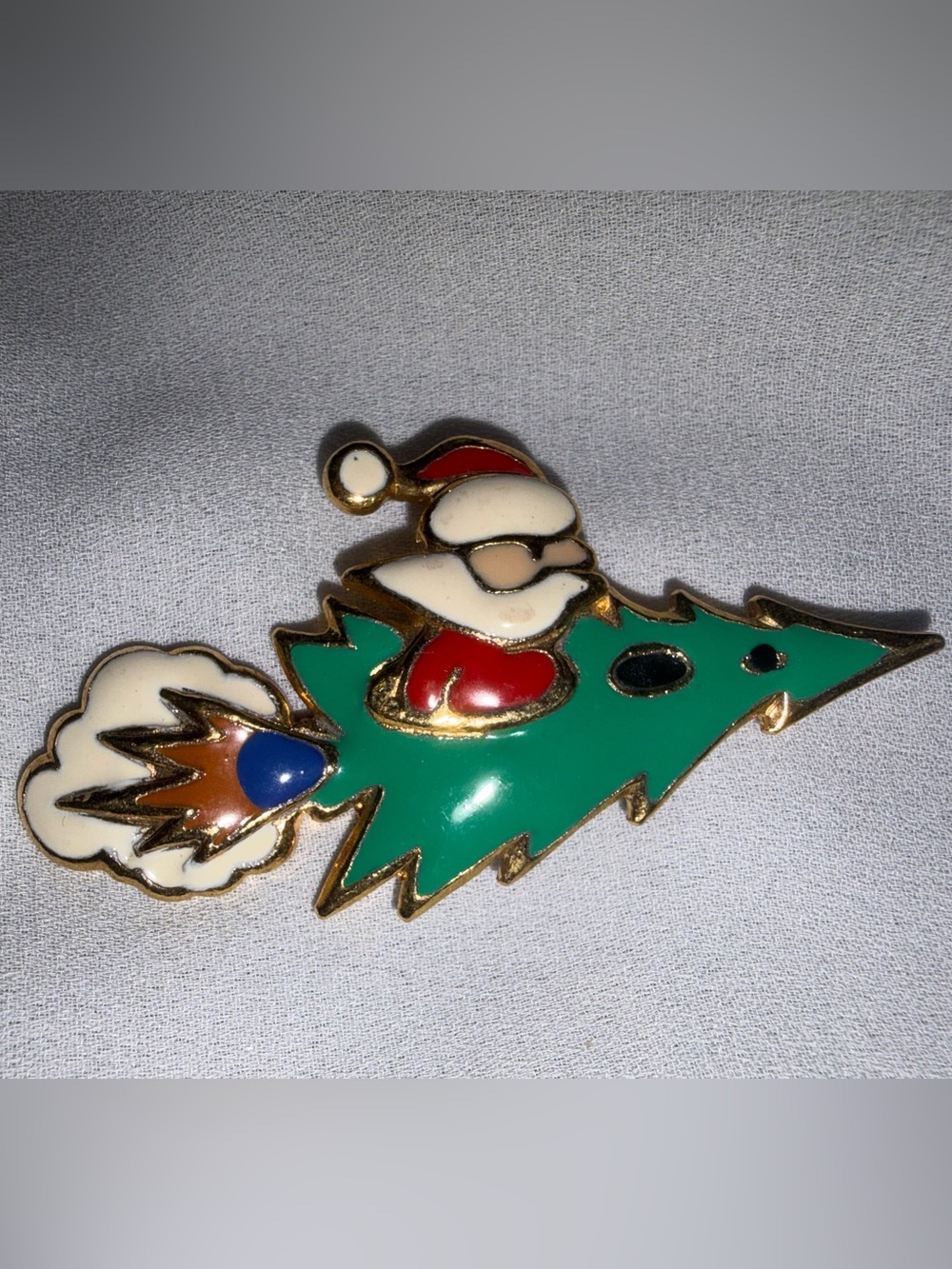 Vintage 90s Signed Edgar Berebi Santa Rocket Christmas Tree Enamel Brooch Pin